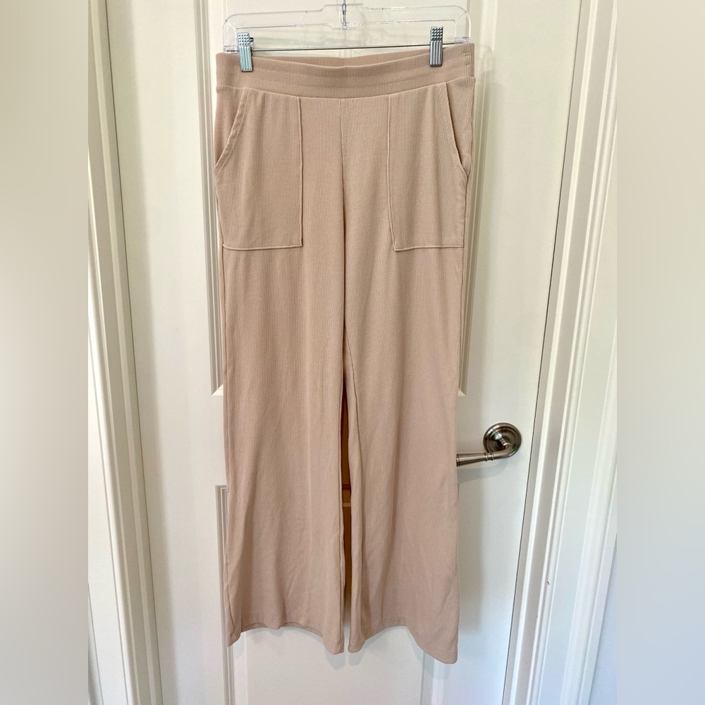Wasabi + Mint Beige Wide-Leg Ribbed Knit Pants Size L